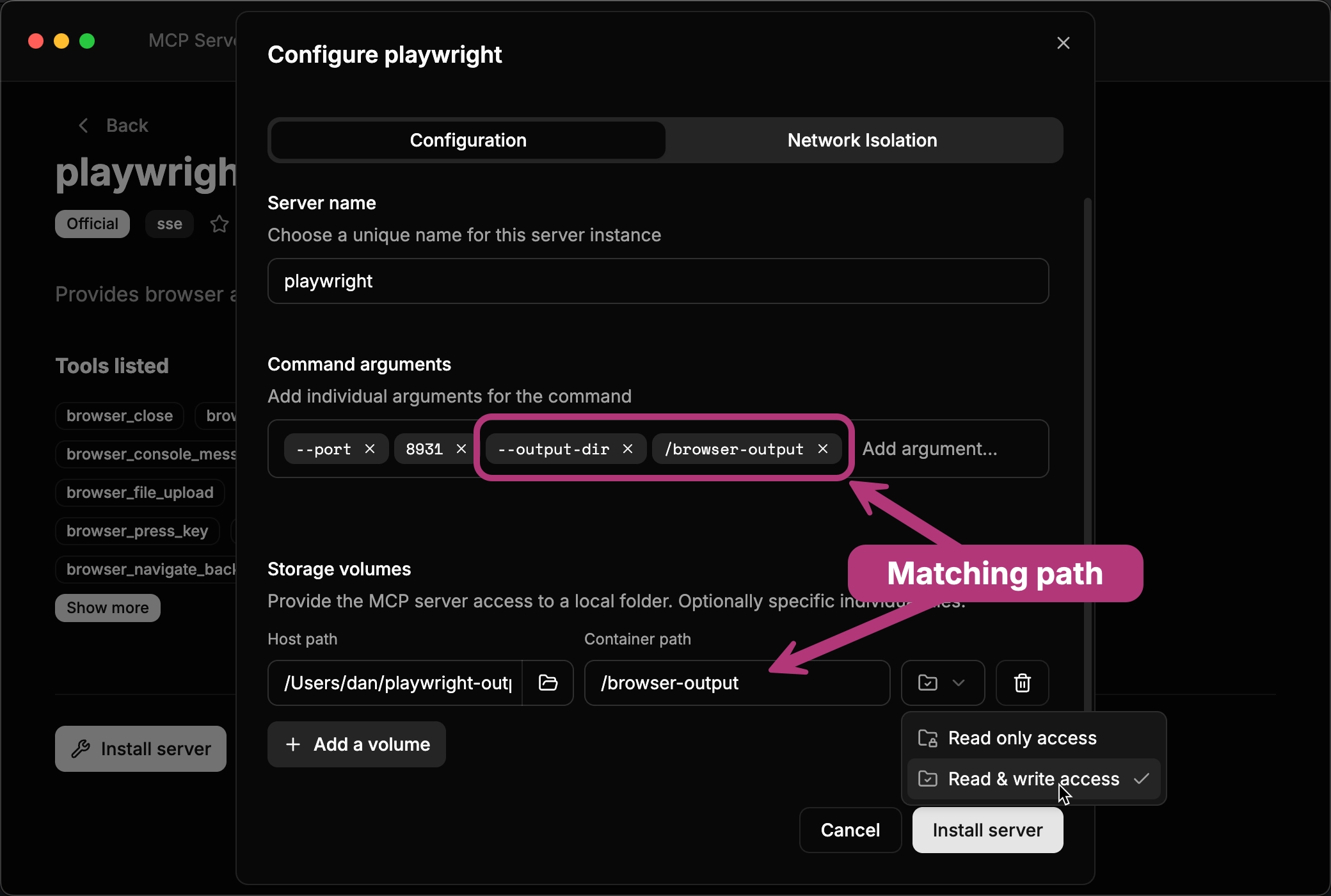 Playwright MCP server UI